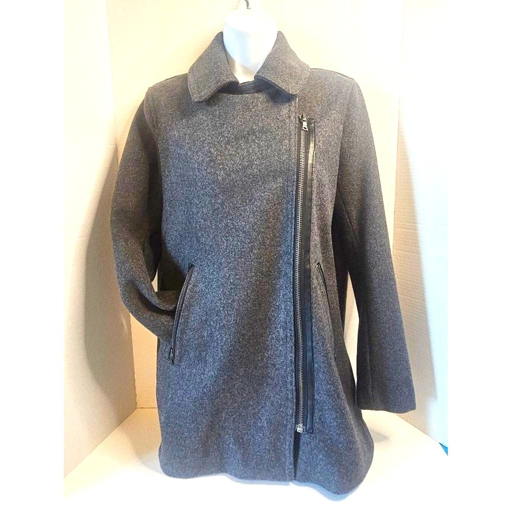 Gap Women Wool Blend Moto Jacket Asymmetrical Zip Gray Size S
